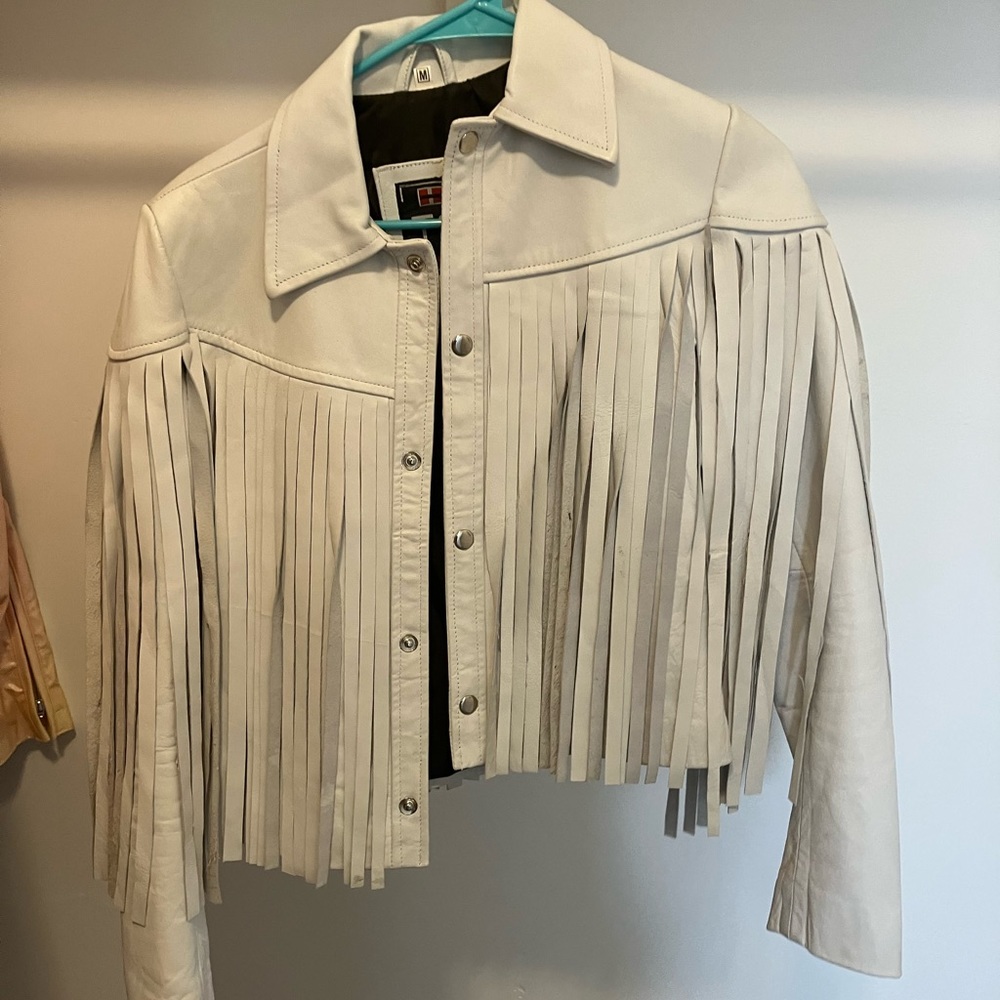 Tsu pleather tasseled white jacket medium